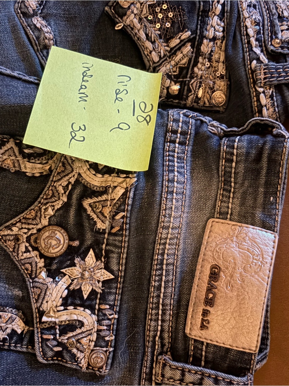Grace in LA Dark Wash Boot Cut Jeans with Cream & Silver Embroidery 2 PAIR